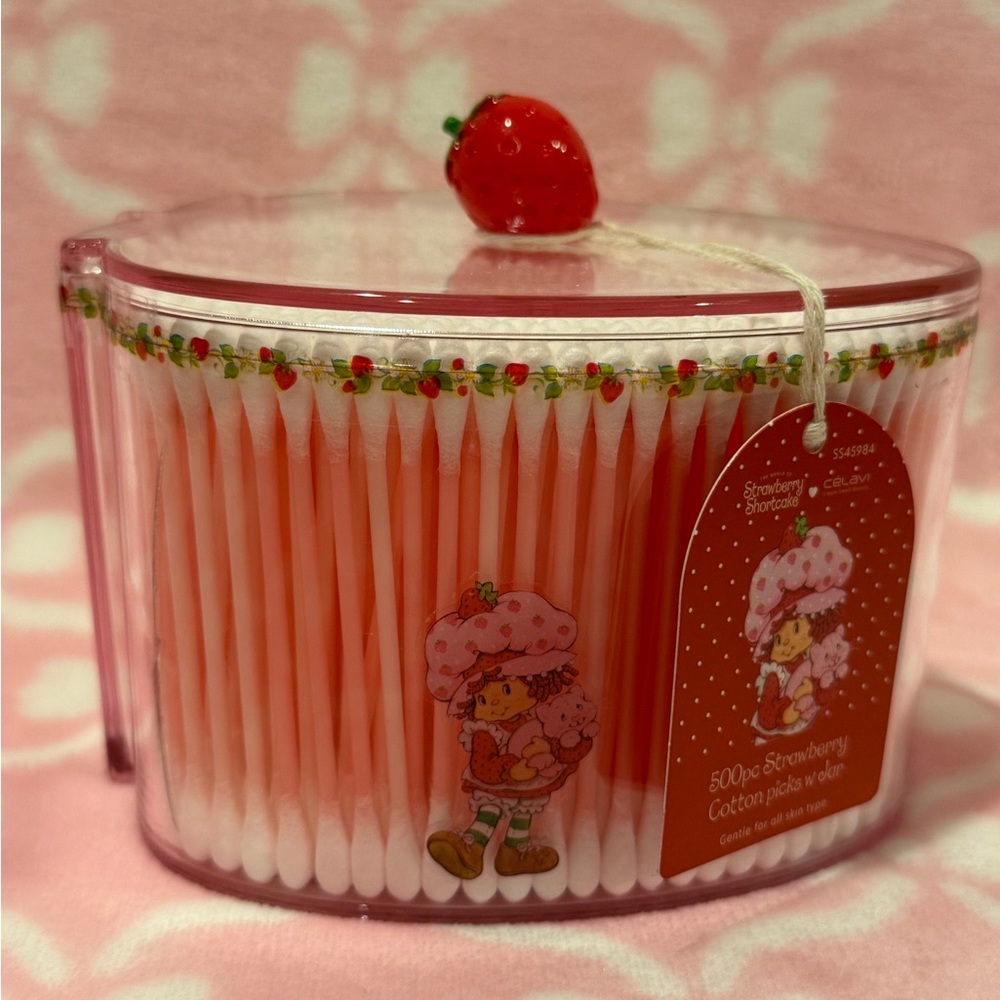 Strawberry Shortcake Theme Pink Cotton Swab Jar